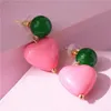 Orecchini a bottone vintage con pendente a cuore rosa dolce Orecchini a contrasto con perle d'acqua dolce Design coreano Collana di perline color caramello 231117
