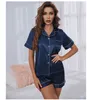 Women's Sleepwear Womens Silk Satin Pajamas Set Short Sleeve Two-piece Pj Sets Sleepwear Loungewear Button-down 23 944