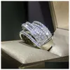 Anelli a fascia Larghi anelli da donna in argento sterling 925 Design intrecciato Anello nuziale con zirconi per gioielli regalo di San Valentino Anniversari Dhgarden Otk4B