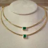 2022 Elegant Solid Yellow Gold Green Natural Emerald Diamond Gemstone Pendant Necklace Fine Jewelry Women Girl For Gift