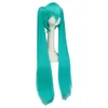 Syntetiska peruker qqxcaiw cosplay peruk långt hår grönt värmebeständigt parti med 2 klipp på dubbel svans 230417