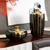 Vases Modern Luxury Ceramic Vase Flower Arrangement Dried Flower Decoration Black Gold Vase Living Room Decoration Flower Vase Home Y23