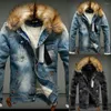 Hommes vers le bas bleu hommes Denim veste hiver printemps fausse fourrure épaissir bouton mâle Jean manteau Outwear thermique polaire homme Bomber Streetwear