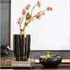 Vases Modern Luxury Ceramic Vase Flower Arrangement Dried Flower Decoration Black Gold Vase Living Room Decoration Flower Vase Home Y23