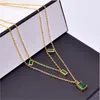 Pendentif Colliers En Acier Inoxydable 316L Mode Fine Jewelry Élégant 2 couches Intégrer Vert Zircon Charmes Chaîne Ras Du Cou Pour Les Femmes