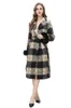 Women's Coat Notched Collar Fur Long Sleeves Sequined Plaid Lace Up Fashion Outerwear Trench Coats