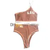 Hohe Taille Bikini Set Frauen Eine Schulter Bademode Mode Reversible Badeanzug Briefe Drucken Badeanzug