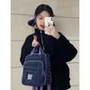 School Denim Backpack 2023 New Deep Blue Printing Simple Women's Backpacks Causal Scool Students Book Bagsstylishyslbags