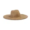 Berets 202303-shi Ins Drop Summer Natural Sunflower Leaf Grass Hand-woven Solid Wide Brim Fedoras Cap Men Women Panama Jazz Hat