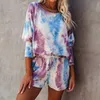 Kvinnors spårningsdräkter 2023 Kvinnor TIE DYE SHORTS SET Långärmad utomhussport Wear Ladies Lounge Set Sleepwear Home Suit Female Soft Tracksuit