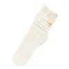 Women Socks 5 Par Hollow Out Dreable Mesh Crew Solid Color Flätat randigt mönster Vintage Elastic Loose Mid Tube 37JB