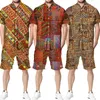 Survêtements pour hommes Imprimé africain Série Totem Ensemble hawaïen pour hommes Revers Chemise décontractée à manches courtes / Shorts de plage / Costume Style ethnique d'été