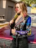 Giacche da donna Rivetti con perline Giacca in pelle PU Donna Graffiti Stampa colorata Giacche e cappotti da motociclista PUNK Giacca streetwear 231117