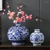 Le stockage met en bouteille la décoration bleue et blanche de vase en porcelaine de pot en céramique de Jingdezhen