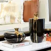 Vases Modern Luxury Ceramic Vase Flower Arrangement Dried Flower Decoration Black Gold Vase Living Room Decoration Flower Vase Home Y23