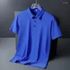 Polo da uomo Summer Boys Polo in seta rosa blu ghiaccio Uomo senza cuciture Taglie forti Abbigliamento da ufficio Abbigliamento sportivo Camicie da ginnastica Top manica corta 4xl 5xl