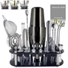 Bar Tools 1-22Pcs Boston Cocktail Shaker Bar Tools Wine Mixer Set Bartender Cocktail Shaker Tool Kit Pourer Jigger Muddler with Holder 231117