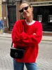 Kadın Sweaters Fashion Oneck Solid Pull Uzun Kollu Yatak Paneli Kazak Yumuşak ve Konforlu Sıcak Sokak Jumper Sonetwinter 231118