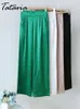 Spodnie damskie Capris Summer Green Satin Satin Szerokie Dziedzice dla kobiet wysokich talii szerokie nogi workowate spodnie Soft Girl Estetyczny proste spodnie 230417