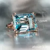 Band Rings Vintage Fashion 4 Claw Natural Stone Aquamarine Rings for Women Rectangular Ring Wedding Party Anniversary Gift Jewelry Anillos AA230417
