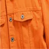 有名なメンズデニムジャケットマン女性は、高品質のカジュアルコートパープルとオレンジ色のファッションの男性SスタイリストジーンズジャケットカウボーイアウターサイズM-4XL