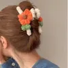 Застежка осень-зима Акула 2023, новинка, вязаный цветок для волос, женская задняя ложка, плюшевый зажим