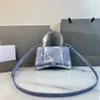 Balencigaa denim högsta kvalitet väska 10a topp kvinnor mode timglas singel axel klassisk metall b design magnetiska snap open klaff lyx id lyx_bag1588