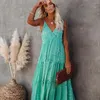 Casual Dresses Summer Sleeveless Long Dress Women V Neck Spaghetti Strap Maxi Boho Backless Pleated Loose Beach Robe Femme