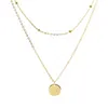 Silver Color Double Layer Round Disc Pendant Necklace Gold Color Bead Chain Charm Necklace For Women Jewelry S-N574 Fashion JewelryNecklace chain necklace