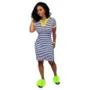 2024 Designer Summer Striped Dresses Women kläder Kort ärm V Neck Dress Casual Stripe Bodycon Dress Y2K Streetwear Bulk Artiklar Partihandel kläder 9733