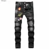 D2 Designer for Mens Dsquare Dsq2 Trendy Hiphop Ripped Pants Black Digital Printed Mid Rise Small Straight Leg Denim Trousers Men Jeans Designers Pan