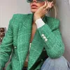 Kurtki damskie kobiety zielony tweed teksturowany blezer 2023 Jesienna moda damskie biuro szczupła marynarka