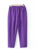 Pantaloni Taglie Forti Pantaloni da Donna Stretch Elastico in Vita Tinta Unita Harlan Cotone Lavorato a Maglia Fori Tagliati 4XL