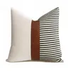 Pillow Home PU Leather Stitching Canvas Stripe Cover Sofa Car