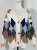 Maglioni da donna Colorfaith Cardigan scozzesi chic con bottoni Maniche a sbuffo Maglioni da donna oversize a quadretti Maglione invernale primaverile Top SW658 231117