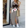 Retail Spring Autumn Women Maix Dresses Printed Long Sleeved Casual Dress Button Pocket Long Kjol 24 Färger