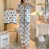 Pijamas de desenho animado de roupas de dormir feminino Definir calças longas de manga curta de verão Summer Spring Loungewear Feminino 3 PCs Clother Clothes Sweet Girls Sleepwear 230418