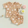 Clothing Sets 0211 Lioraitiin 018M Infant Baby Girl 2Pcs Summer Outfits Short Sleeve Waffle Knit Floral Tshirt Shorts Set 230418