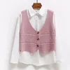 Gilets pour femmes Mode coréenne col en V lâche pull sans manches gilet femmes tricoté évider simple boutonnage court cardigan femme tricots 231117