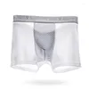 Caleçon hommes sous-vêtements boxeurs glace soie Sexy Transparent Boxer homme hommes coton Long Lycra Pack maille culotte Plus mince