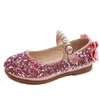 Flat Shoes Spring Children Kids Girls Bowknot Back Pearl Decorate Glitter Princess Leather Pink Silver