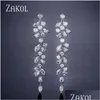 Dangle & Chandelier Fashion Cubic Zirconia Leaf Dangle Drop Earrings For Elegant Women Cz Crystal Long Tassel Bridal Wedding Dhgarden Otgo2