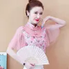 Women's Blouses 2023 Fashion Lace Shirt Mesh Short-sleeved Female Summer Design Niche Floral Western Style Casual Top