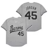 Moive Baseball Michael45 Birmingham Barons Jerseysボタンダウンメンズブラックホワイトグレーステッチレトロカレッジクーパーズタウンクールベースリタイアスポーツ