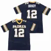 High School Football Tom Brady Jerseys 12 Junipero Serra Padres Navy Blue White Grey Team Away Ed and Embroidery Breathable College Moive Hiphop Pullover