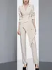 レディースツーピースパンツエストデザイナー女性ファッションブレザー2ピースセットパッチワークビンテージスーツジャケットストレートパンツスーツ女性シック衣装230417
