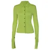 Women's Jackets Women Long Sleeve Button Down V Neck Crop Tops Shirt Forest-green Up Cardigan Outwear