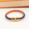 Luxury Fashion V-shaped Leather Bracelet New Brand Couple Double Round Buckle Bracelet High Quality Designer Bracelet