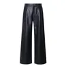 Women's Pants Women Pu Leather Trousers Y2K Pant Unisex Elastic Waist High Luxury Fashion Faux Straight With Ropes