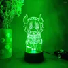 Nachtlichter Kawaii 3D Anime Lampe Miss Kobayashi's Dragon Maid Figur Silhouette Lasergravur Acryl LED Aufwärtsbeleuchtung Raumdeko